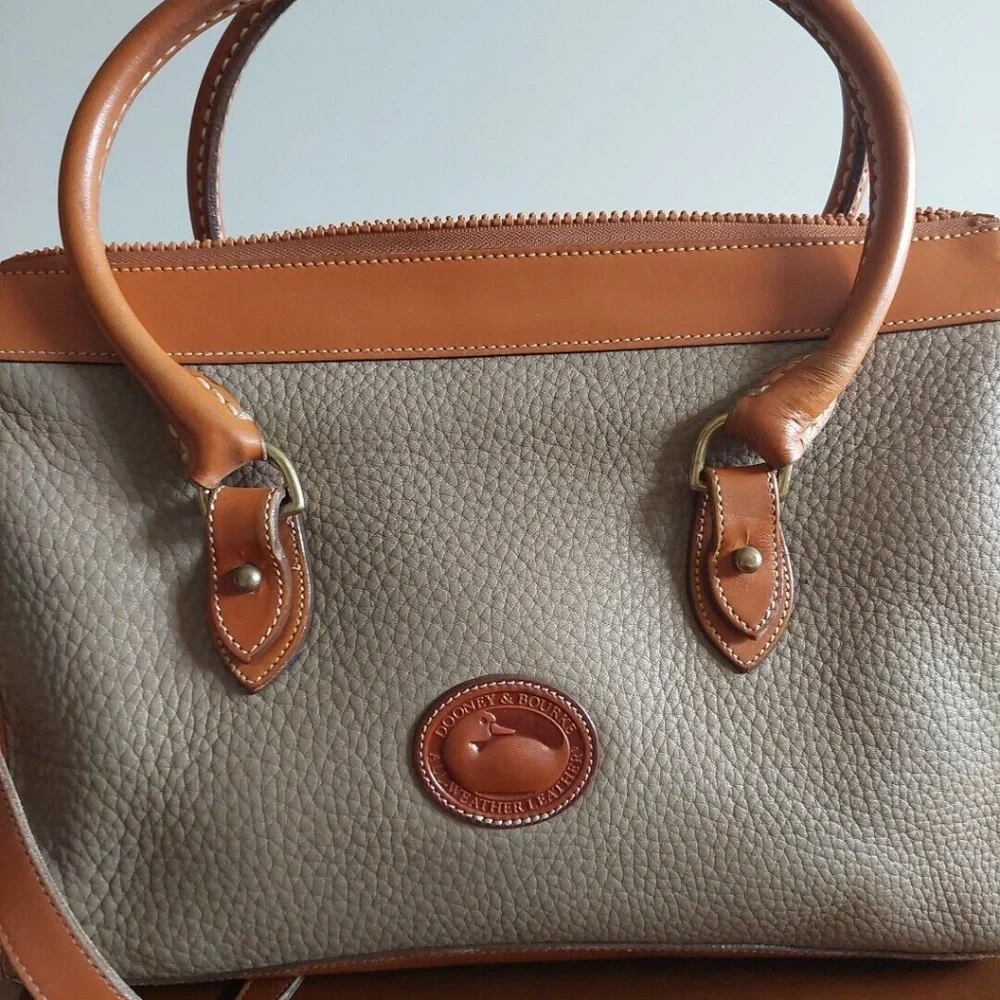 Dooney & Bourke Gray and Tan Pebbled Leather Satchel